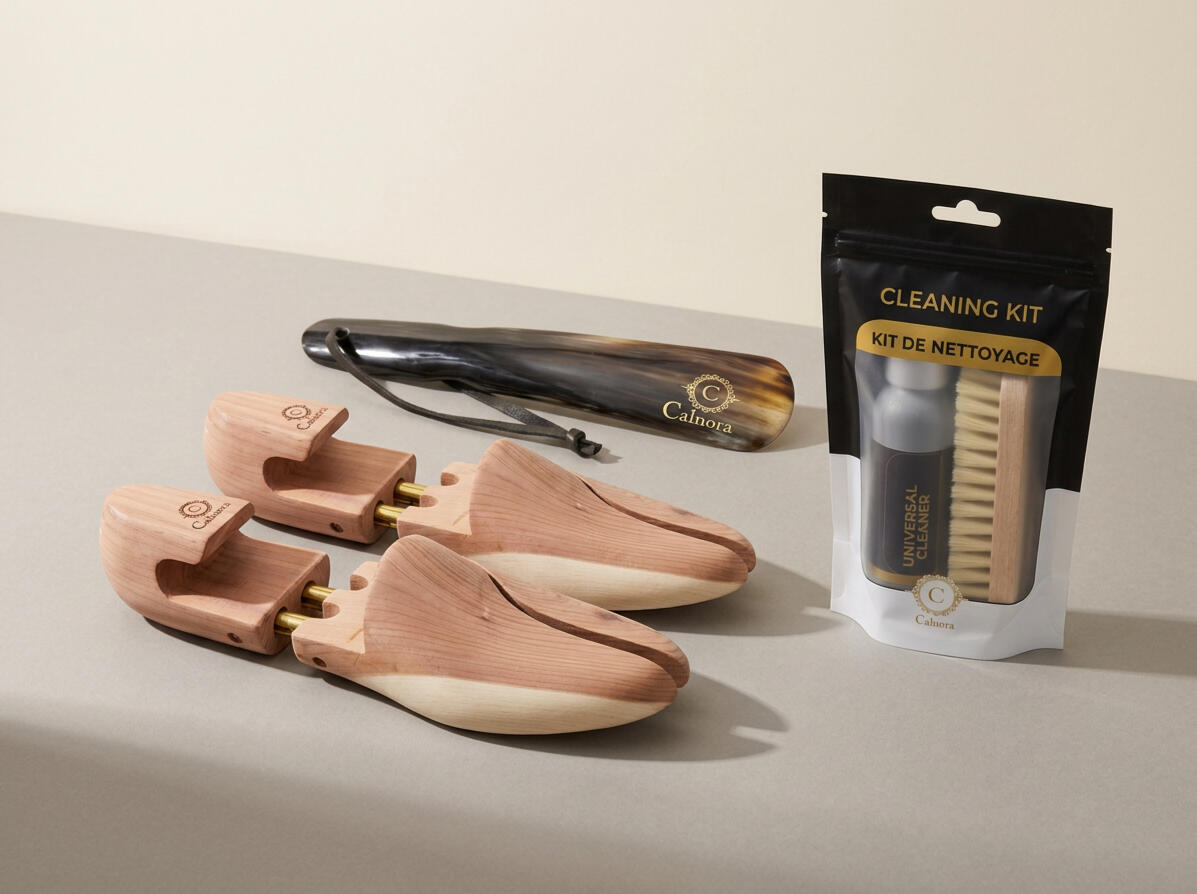 Calnora cedar shoe trees, genuine horn shoe horn and Universal Cleaner Kit
